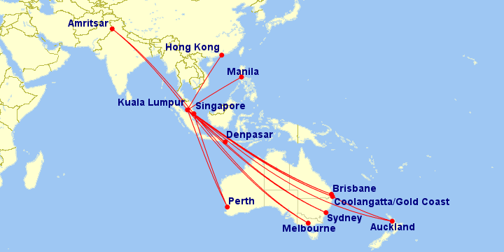 Connectivity on Scoot, Air Asia & Malindo via Singapore & Kuala Lumpur